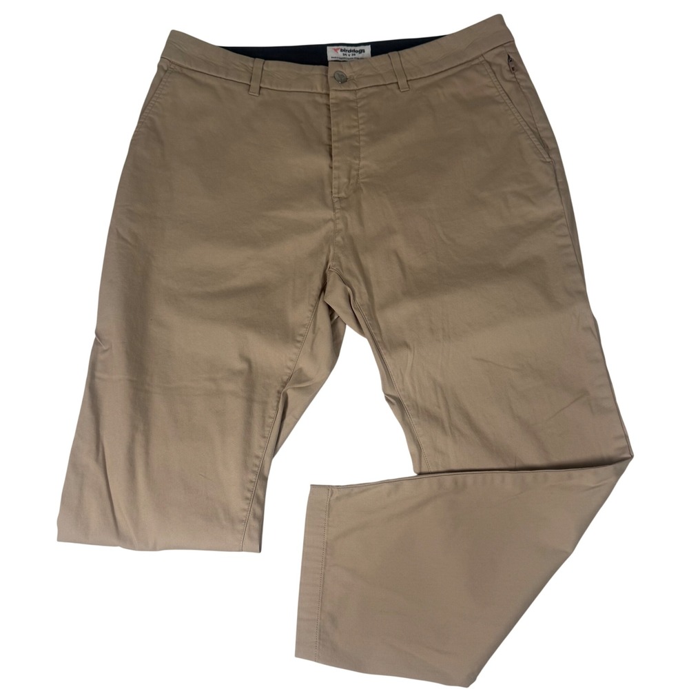 Birddogs Chino Pants Mens 34x28 Khaki Tan Cotton Stretch Golfcore Zipper Pocket